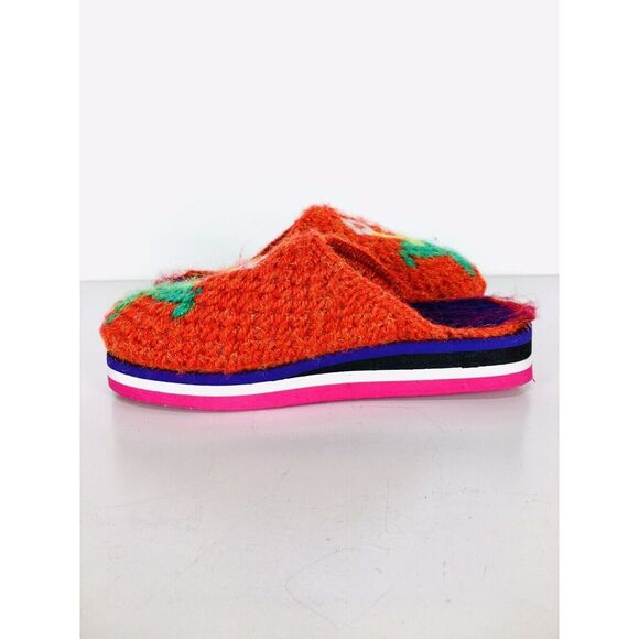 Red Knit Crochet Closed Toe Vintage Y2K 90s Platform Slippers Size 8 - Picture 7 of 11